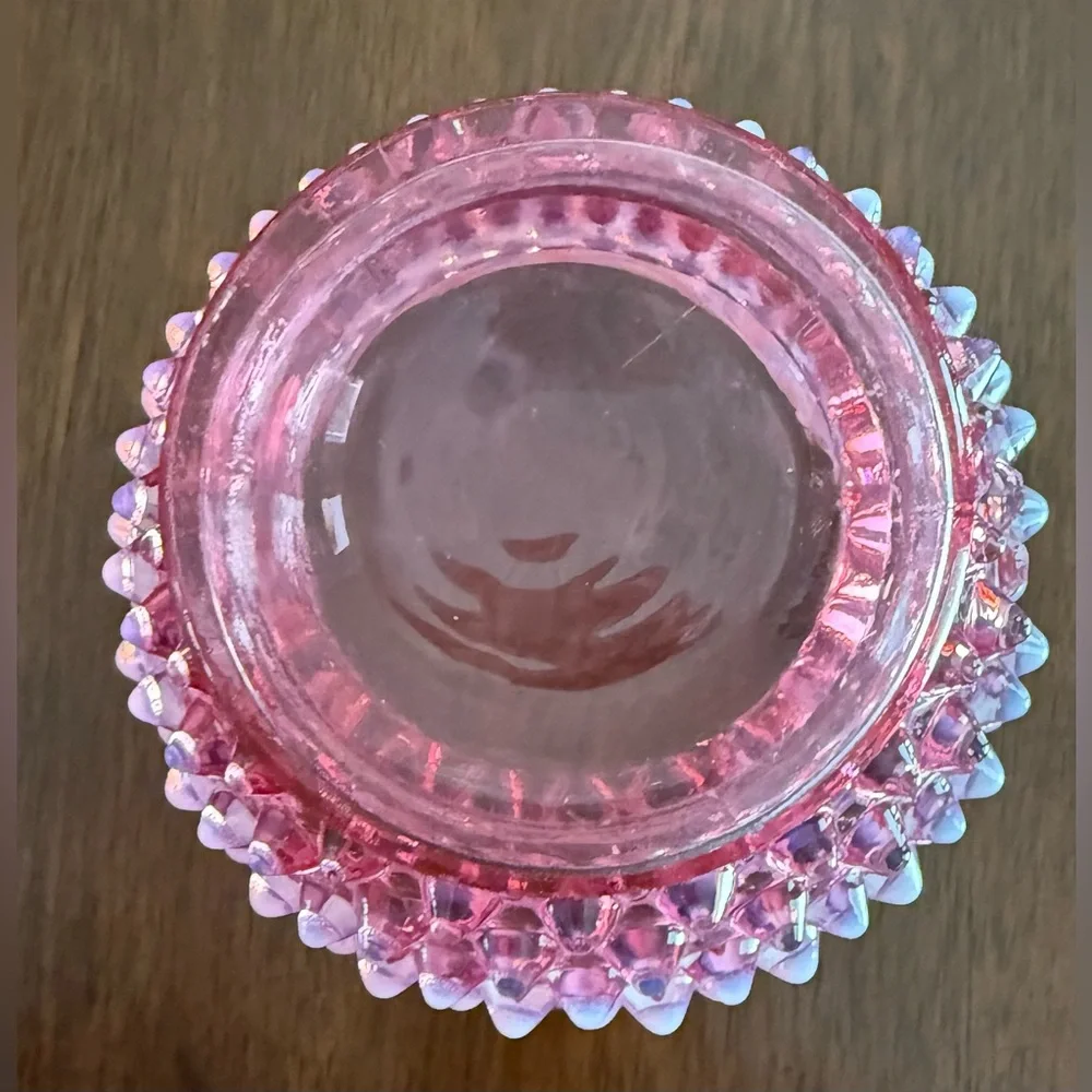 Fenton Cranberry Opalescent Hobnail Double Crimped Rose Bowl Vase Vintage - Picture 7 of 12